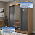 Guarda Roupa Casal com Espelho 3 Portas de Correr e 2 Gavetas Vittorio 172cm Carvalho com Grafite - Província - Guarda - roupas