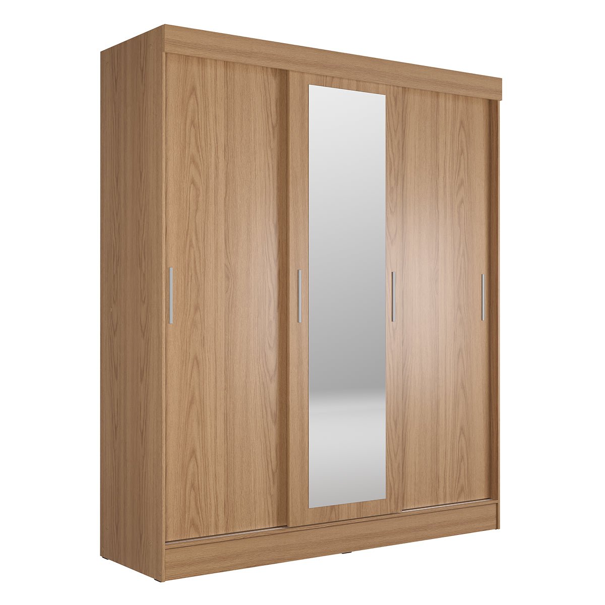 Guarda Roupa Casal com Espelho 3 Portas de Correr e 2 Gavetas Vittorio 172cm Carvalho - Província - Guarda - roupas