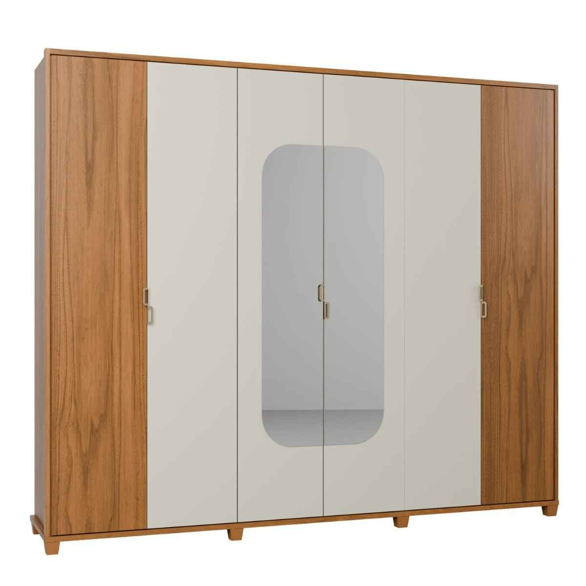 Guarda Roupa Casal 6 Portas com Espelho 100% MDF Dayton 274cm Canella com Off White Fosco