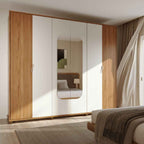 Guarda Roupa Casal 6 Portas com Espelho 100% MDF Dayton 274cm Canella com Off White Fosco