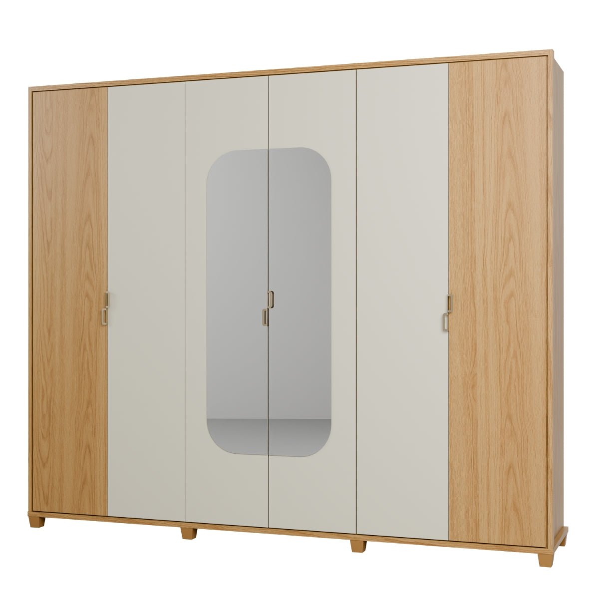 Guarda Roupa Casal Dayton 6 portas 100% MDF com Espelho Dayton Carvalho com Off White - Província - Guarda-roupas