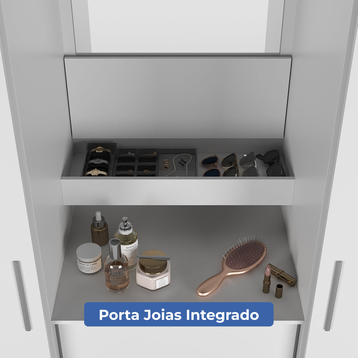 Guarda Roupa Casal com Espelho 2 Portas de Correr 4 Gavetas Ítalo Branco