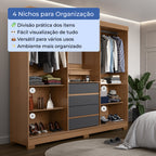 Guarda Roupa Casal com Espelho 2 Portas de Correr 4 Gavetas Ítalo