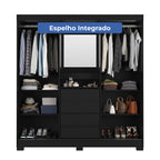Guarda Roupa Casal com Espelho 2 Portas de Correr 4 Gavetas Ítalo Preto