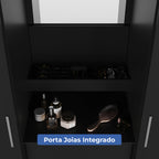 Guarda Roupa Casal com Espelho 2 Portas de Correr 4 Gavetas Ítalo Preto