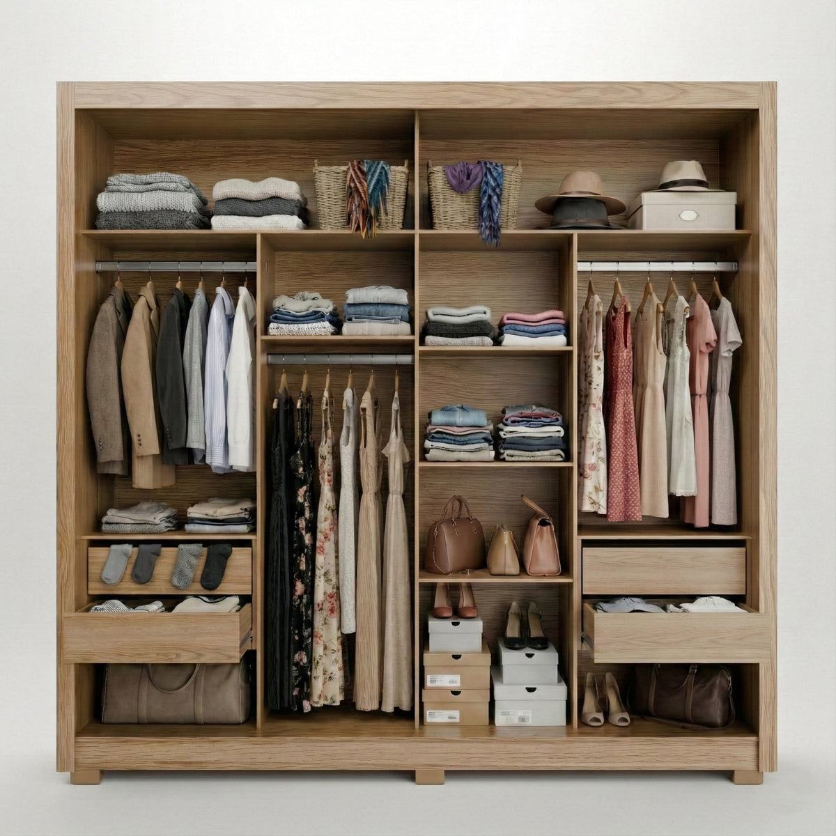Guarda Roupa Casal 2 Portas de Correr com Espelho Soho 238cm Carvalho com Off White Fosco