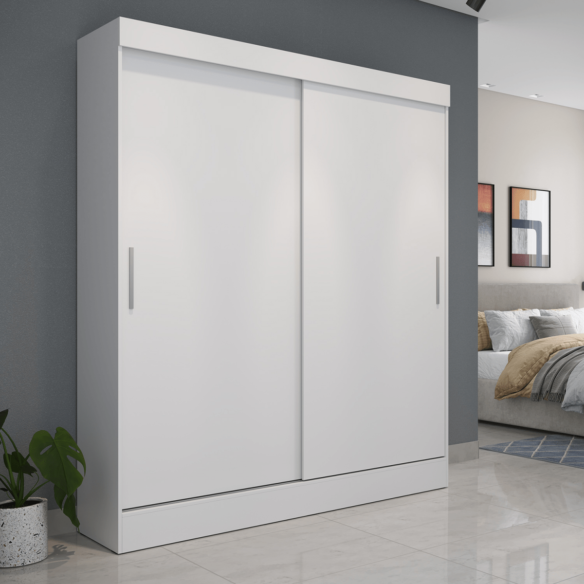 Guarda Roupa Solteiro 2 Portas de Correr Orazio 135cm Carvalho com Off White - Província - Guarda - roupas