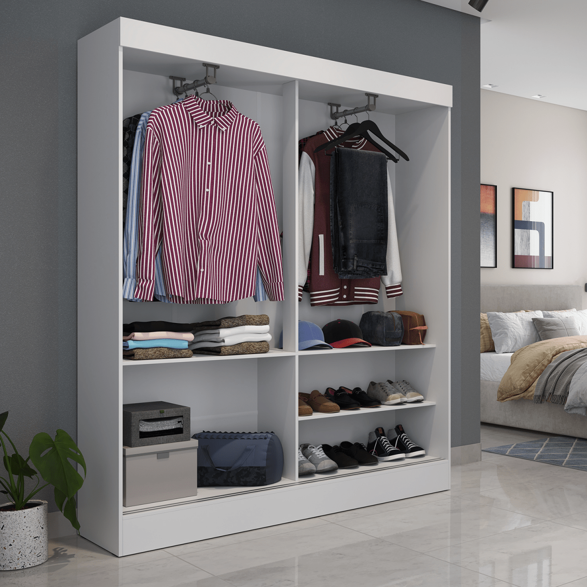 Guarda Roupa Solteiro 2 Portas de Correr Orazio 135cm Carvalho com Off White - Província - Guarda - roupas