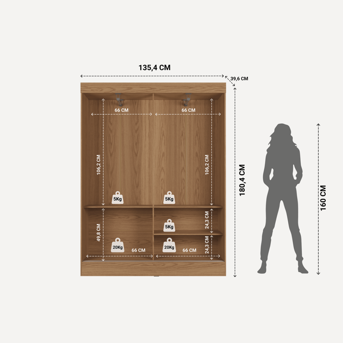 Guarda Roupa Solteiro 2 Portas de Correr Orazio 135cm Carvalho com Off White - Província - Guarda - roupas