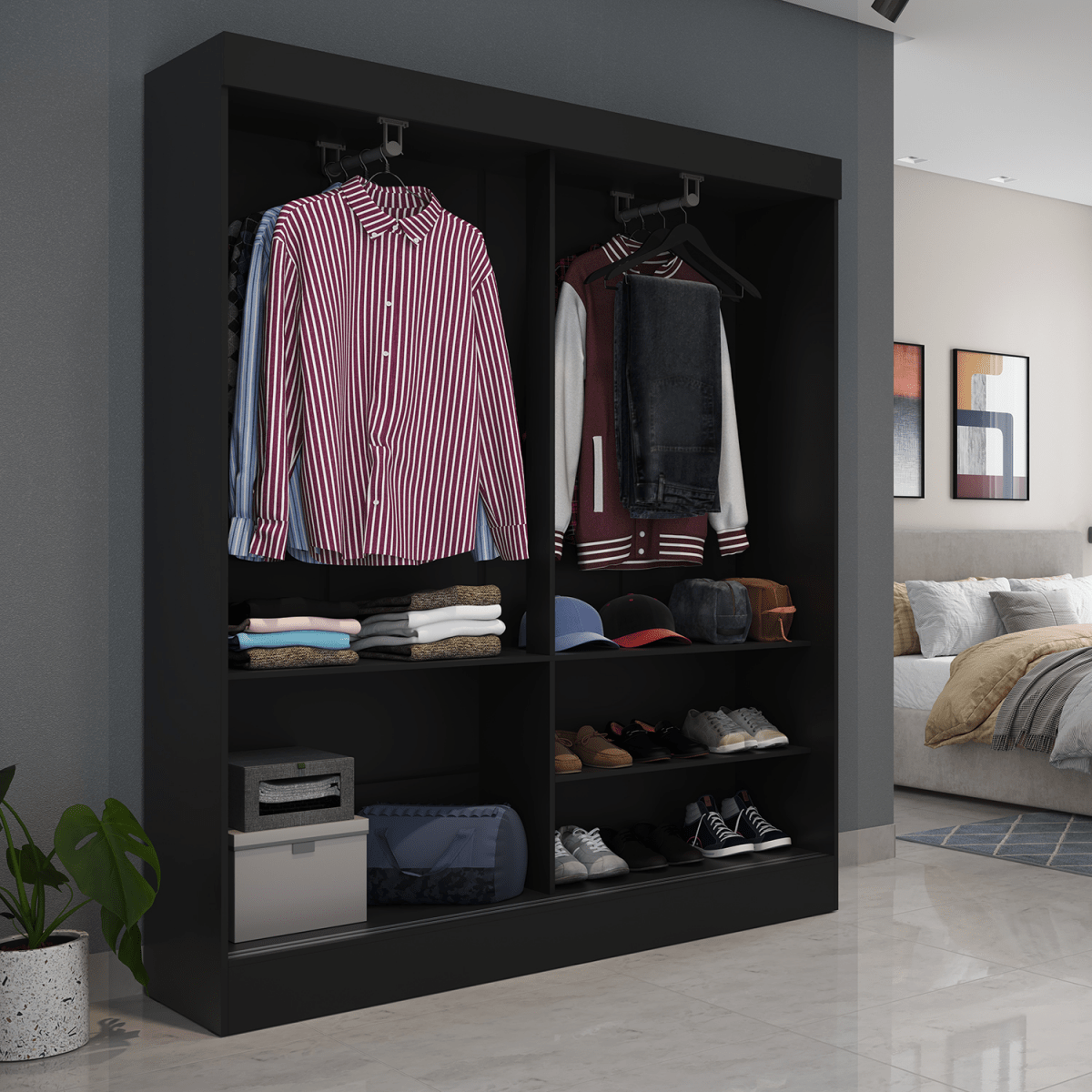 Guarda Roupa Solteiro 2 Portas de Correr Orazio 135cm Carvalho com Off White - Província - Guarda - roupas