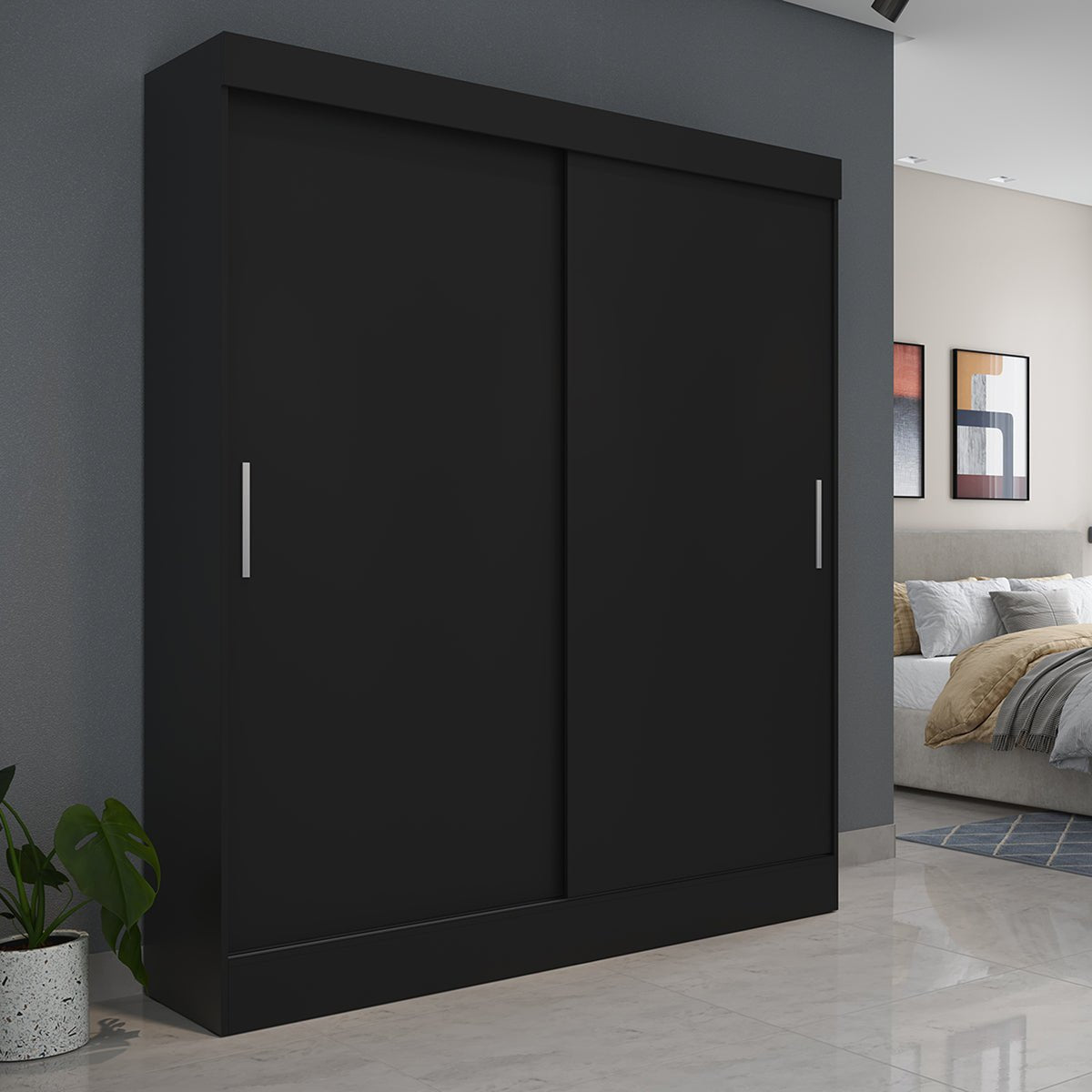 Guarda Roupa Solteiro 2 Portas de Correr Orazio 135cm Preto - Província - Guarda - roupas