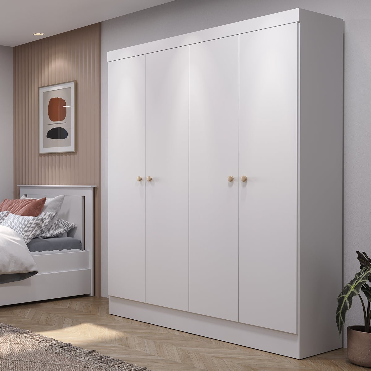 Guarda Roupa Solteiro 4 Portas Renzo 135cm Branco - Província - Guarda - roupas