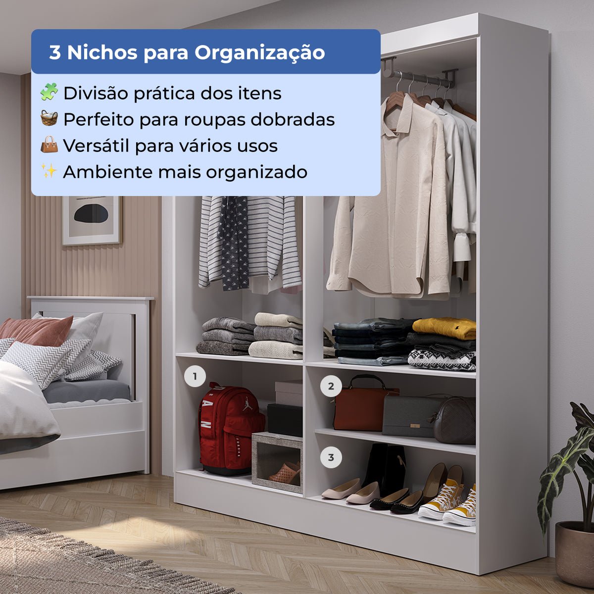 Guarda Roupa Solteiro 4 Portas Renzo 135cm Branco - Província - Guarda - roupas