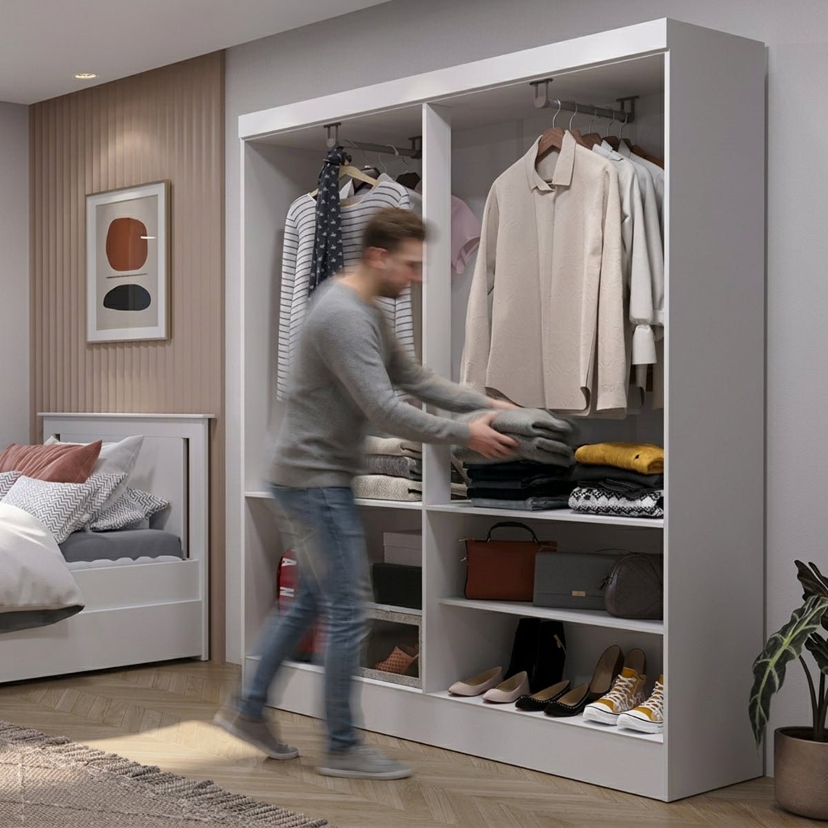 Guarda Roupa Solteiro 4 Portas Renzo 135cm Branco - Província - Guarda - roupas