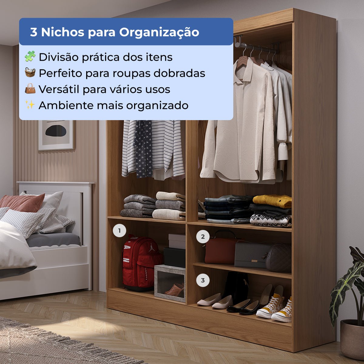 Guarda Roupa Solteiro 4 Portas Renzo 135cm Carvalho com Off - White - Província - Guarda - roupas