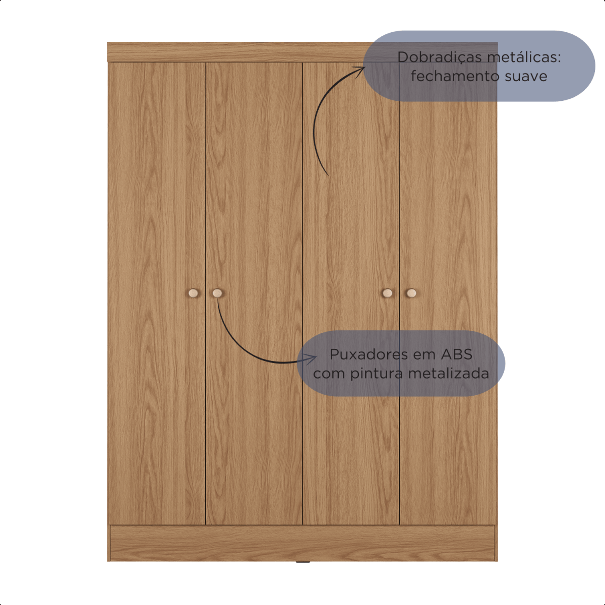 Guarda Roupa Solteiro 4 Portas Renzo 135cm Carvalho com Off White - Província - Guarda - roupas