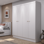 Guarda Roupa Solteiro 4 Portas Renzo 135cm Carvalho com Off White - Província - Guarda - roupas