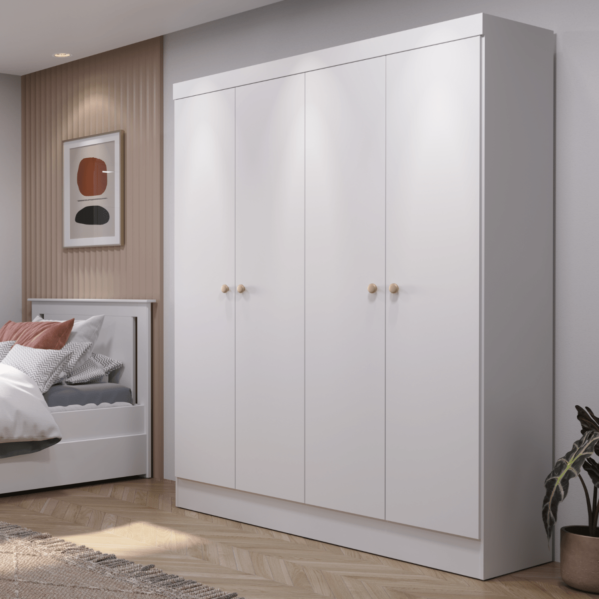Guarda Roupa Solteiro 4 Portas Renzo 135cm Carvalho com Off White - Província - Guarda - roupas