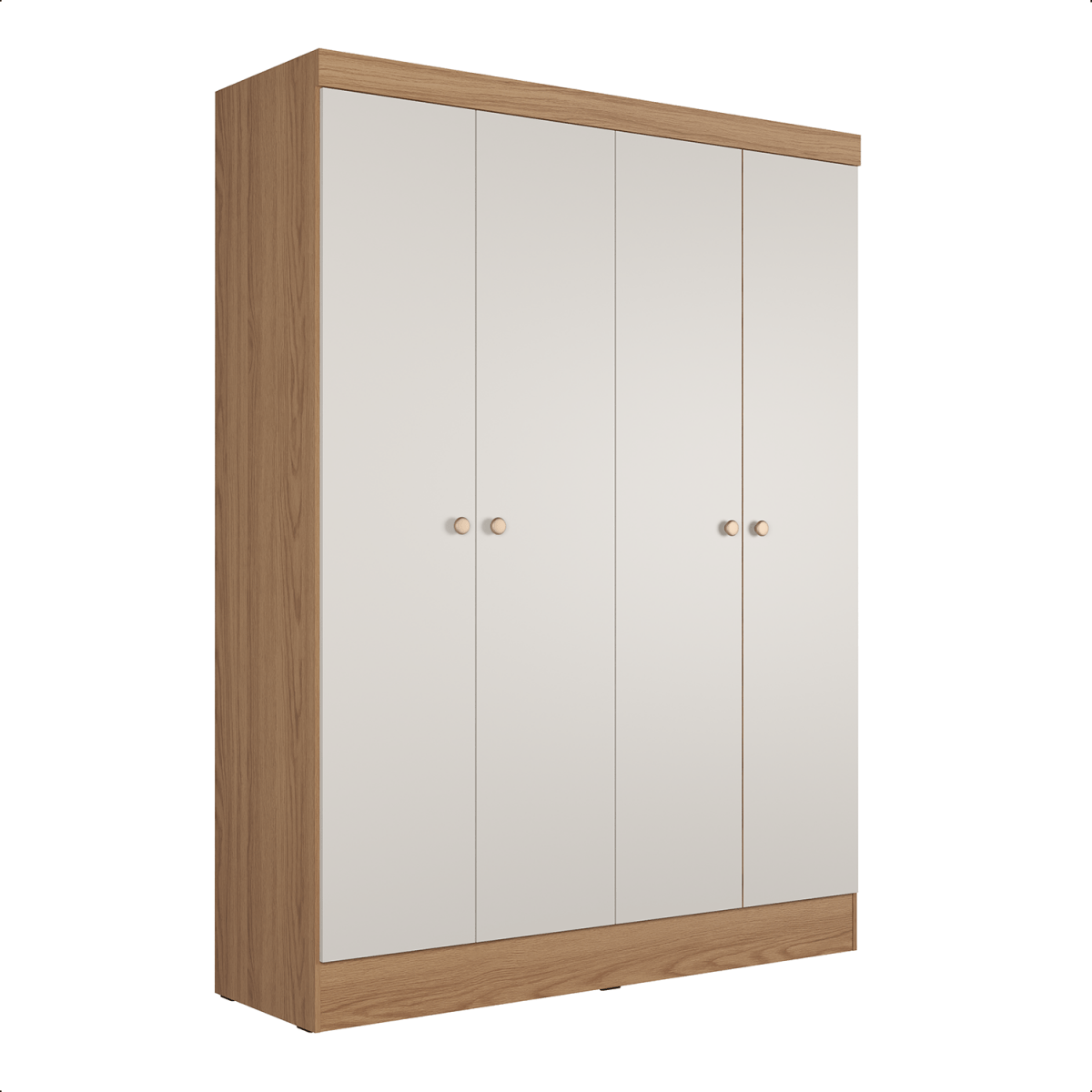 Guarda Roupa Solteiro 4 Portas Renzo 135cm Carvalho com Off White - Província - Guarda - roupas