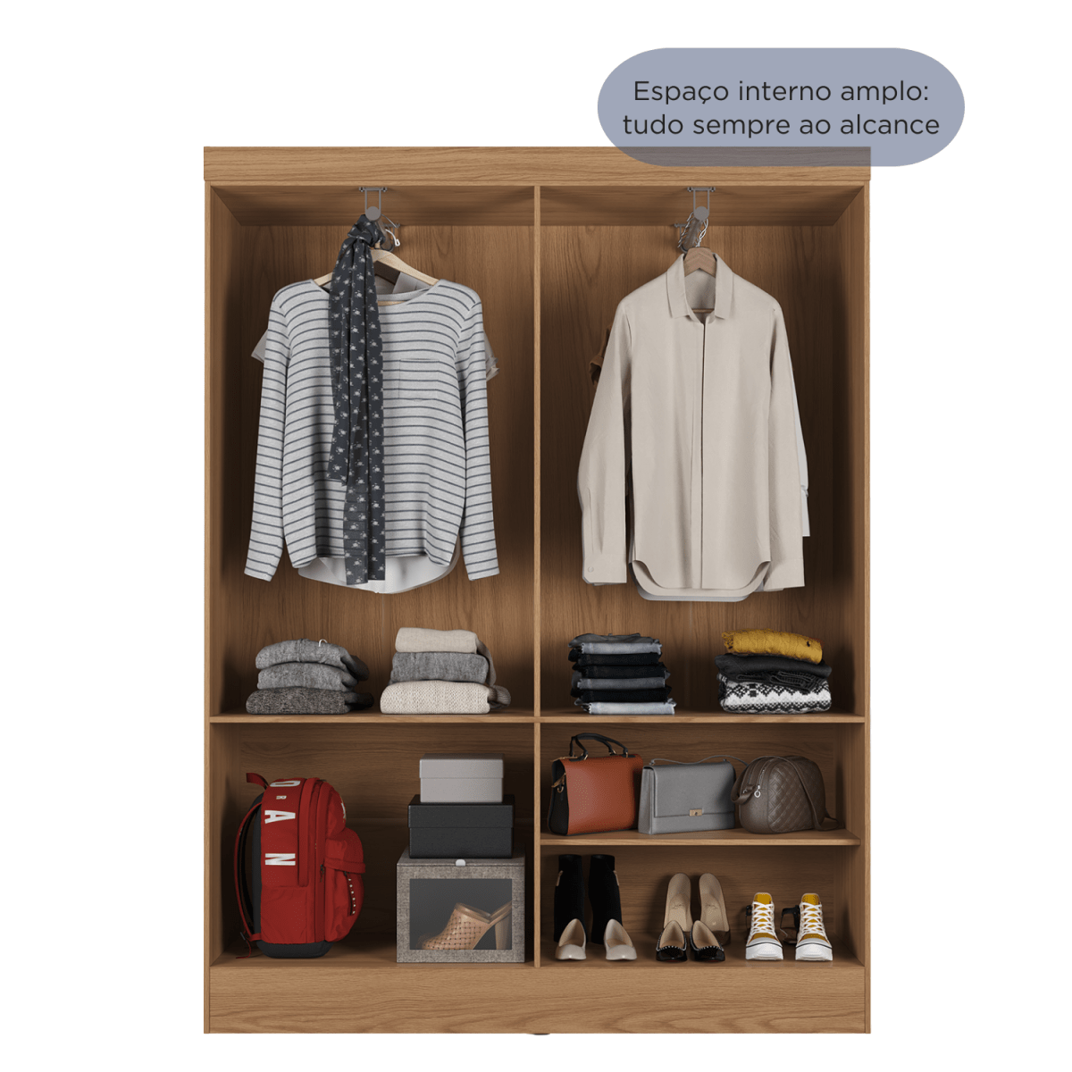 Guarda Roupa Solteiro 4 Portas Renzo 135cm Carvalho com Off White - Província - Guarda - roupas