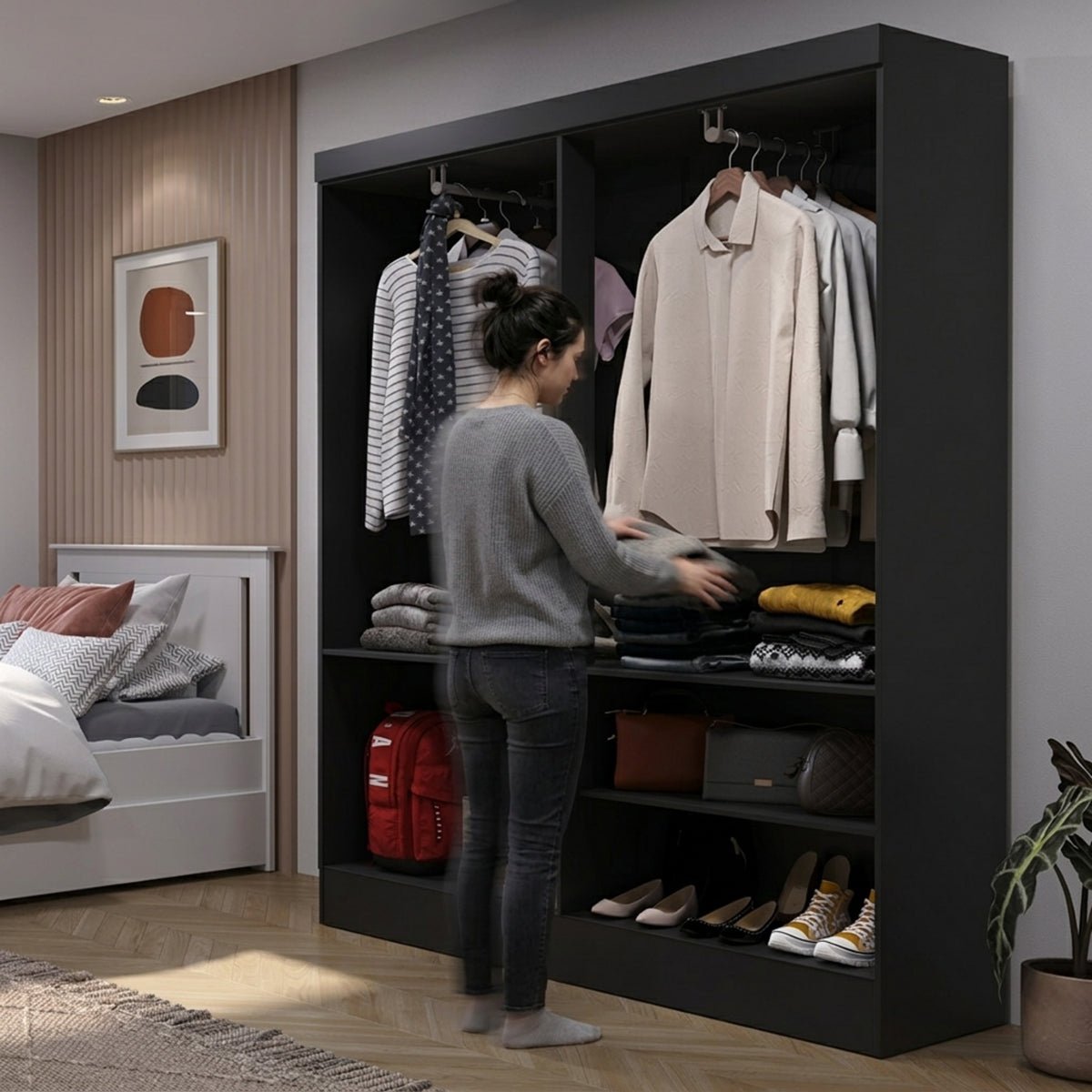 Guarda Roupa Solteiro 4 Portas Renzo 135cm Preto - Província - Guarda - roupas