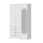 Guarda - Roupa Solteiro c/ Espelho 3 Portas 4 Gavetas 100% MDF Look 136 cm Branco Fosco - Província - Guarda - roupas