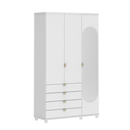 Guarda - Roupa Solteiro c/ Espelho 3 Portas 4 Gavetas 100% MDF Look 136 cm Branco Fosco - Província - Guarda - roupas