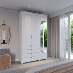 Guarda - Roupa Solteiro c/ Espelho 3 Portas 4 Gavetas 100% MDF Look 136 cm Branco Fosco - Província - Guarda - roupas