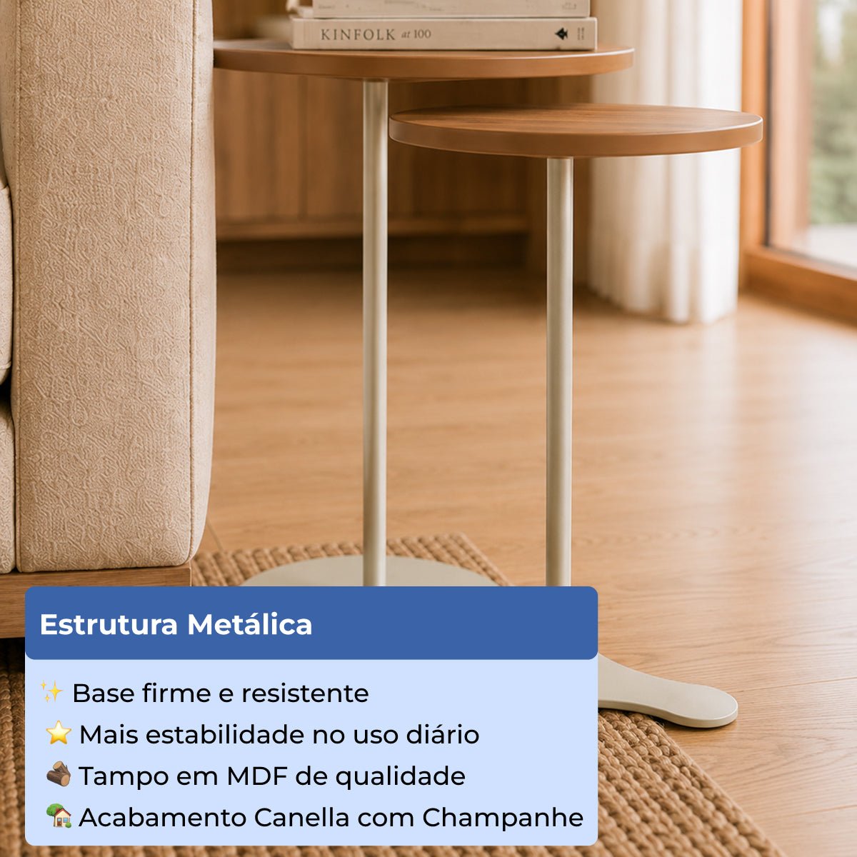 Kit 2 Mesas Laterais Decorativas Botanic Canella com Champanhe - Província - Mesas Laterais