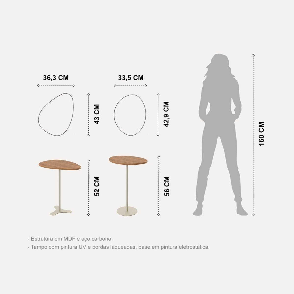 Kit 2 Mesas Laterais Decorativas Botanic Canella com Champanhe - Província - Mesas Laterais