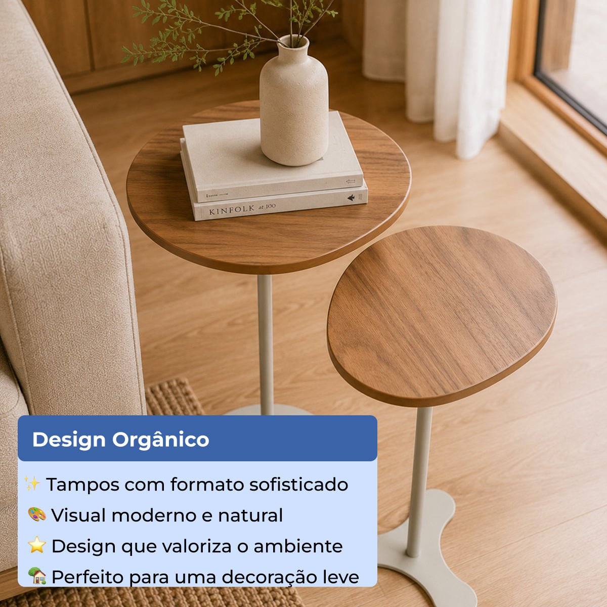 Kit 2 Mesas Laterais Decorativas Botanic Canella com Champanhe - Província - Mesas Laterais
