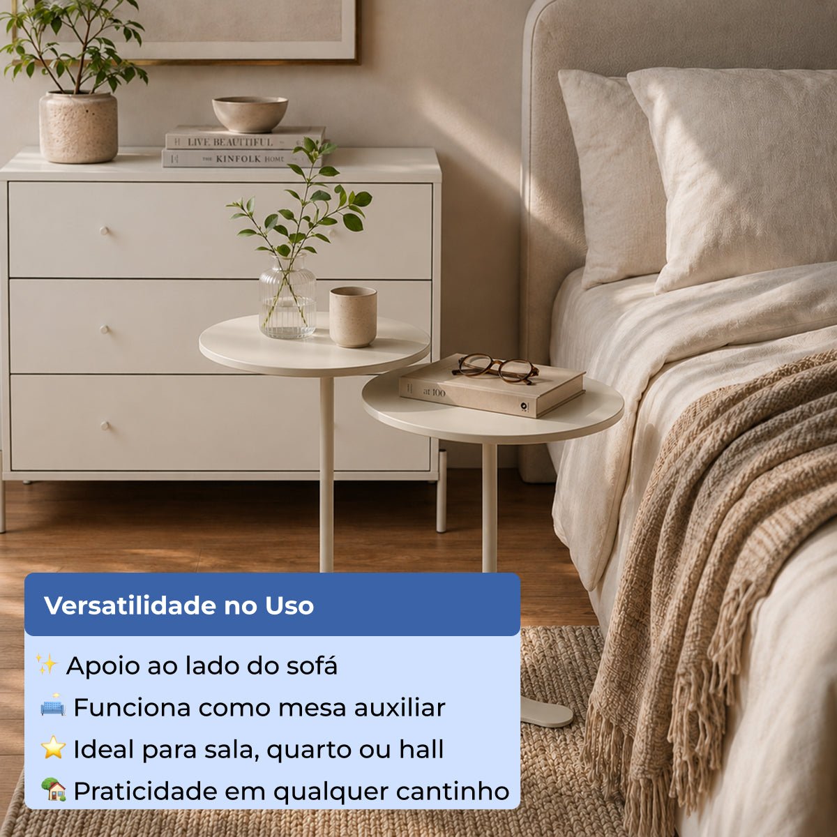 Kit 2 Mesas Laterais Decorativas Orb Off White com Champanhe - Província - Mesas Laterais