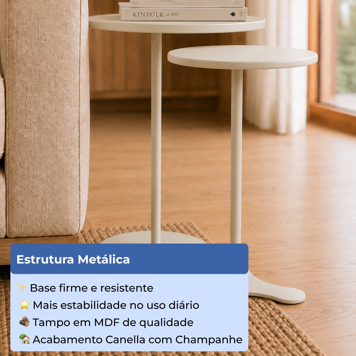 Kit 2 Mesas Laterais Decorativas Orb Off White com Champanhe - Província - Mesas Laterais