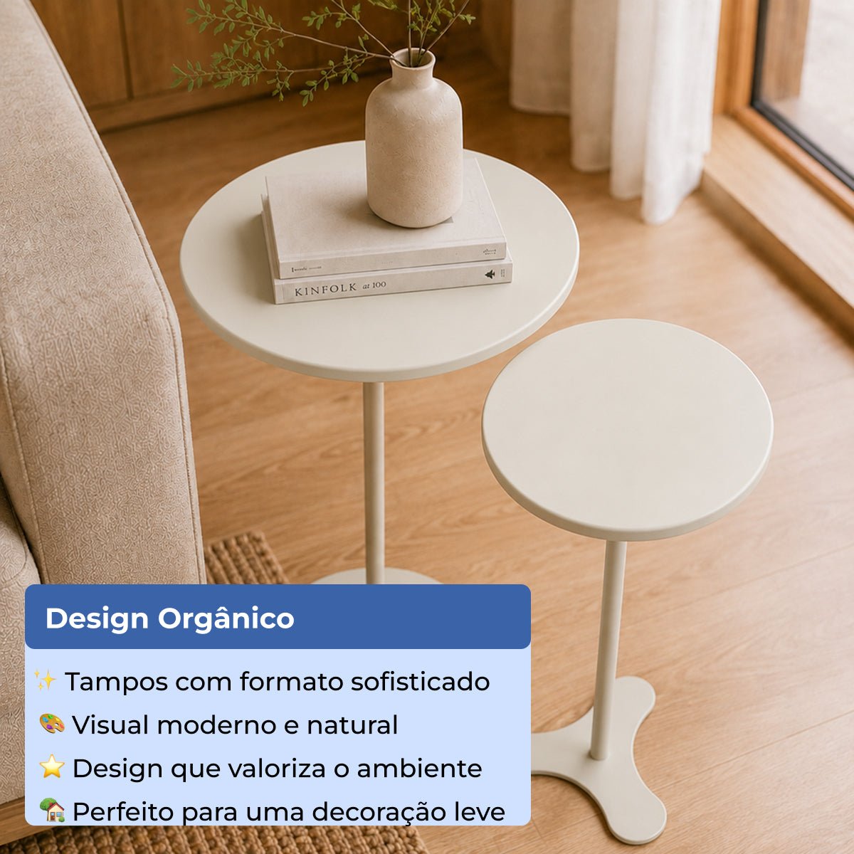 Kit 2 Mesas Laterais Decorativas Orb Off White com Champanhe - Província - Mesas Laterais