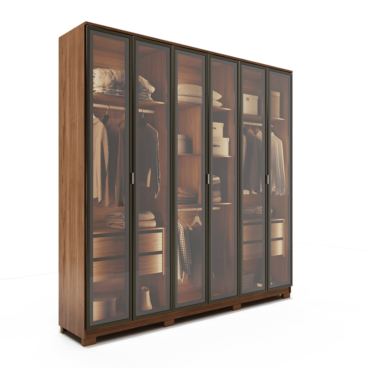 Guarda Roupa Casal 6 Portas Reflecta Float com Led Lucent 231cm Canella
