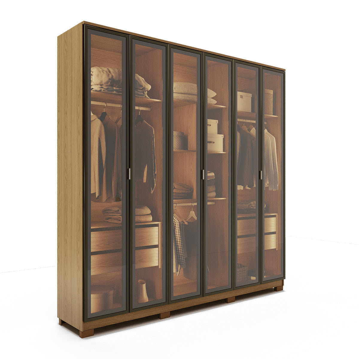 Guarda Roupa Casal 6 Portas Reflecta Float com Led Lucent 231cm Carvalho