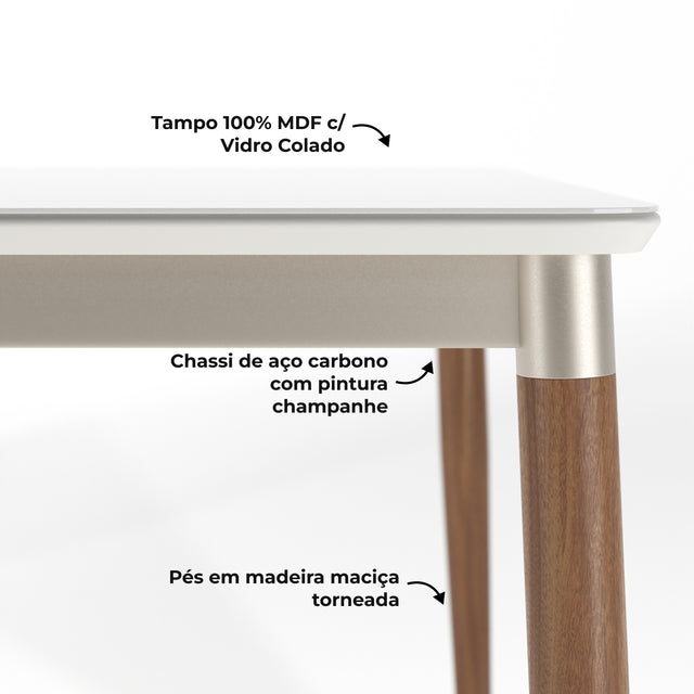 Mesa com 6 Cadeiras Abbey 180x90cm Madeira Natural com Off White