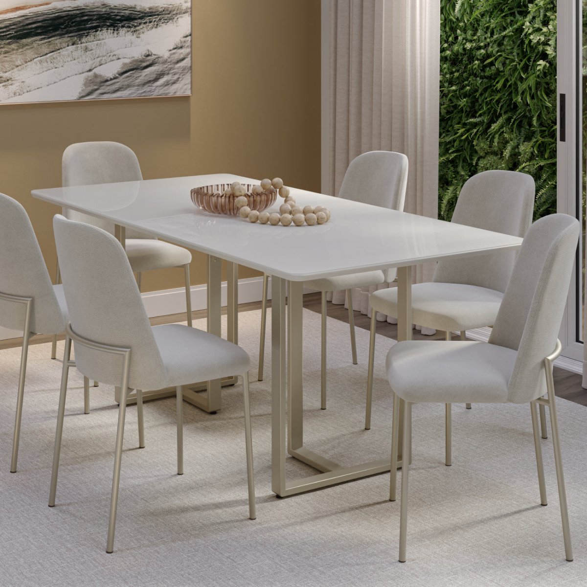 Mesa Arcádia 160 cm - Off White Fosco c/ Champanhe - Província - Mesa de jantar