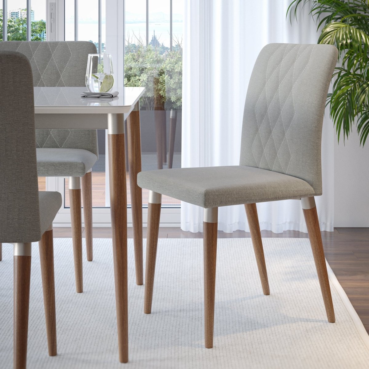 Mesa com 6 Cadeiras Abbey 180x90cm Madeira Natural com Off White - Província - Mesa 6 Cadeiras