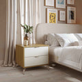 Mesa de Cabeceira 2 Gavetas Glow 60 cm Carvalho e Off White com Champanhe - Província - Mesa de Cabeceira