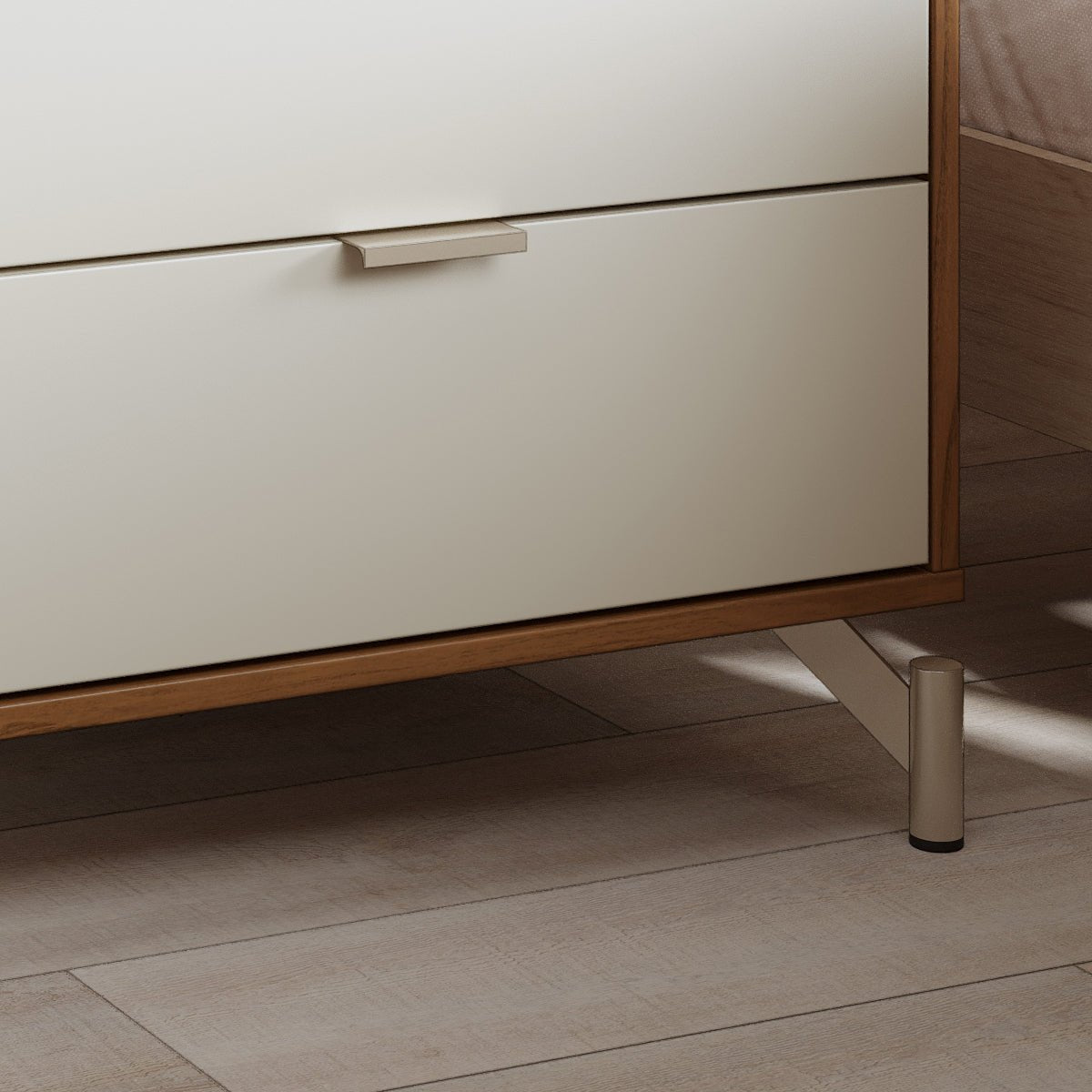 Mesa de Cabeceira 2 Gavetas Glow 60cm Off White Fosco com Champanhe - Província - Mesa de Cabeceira