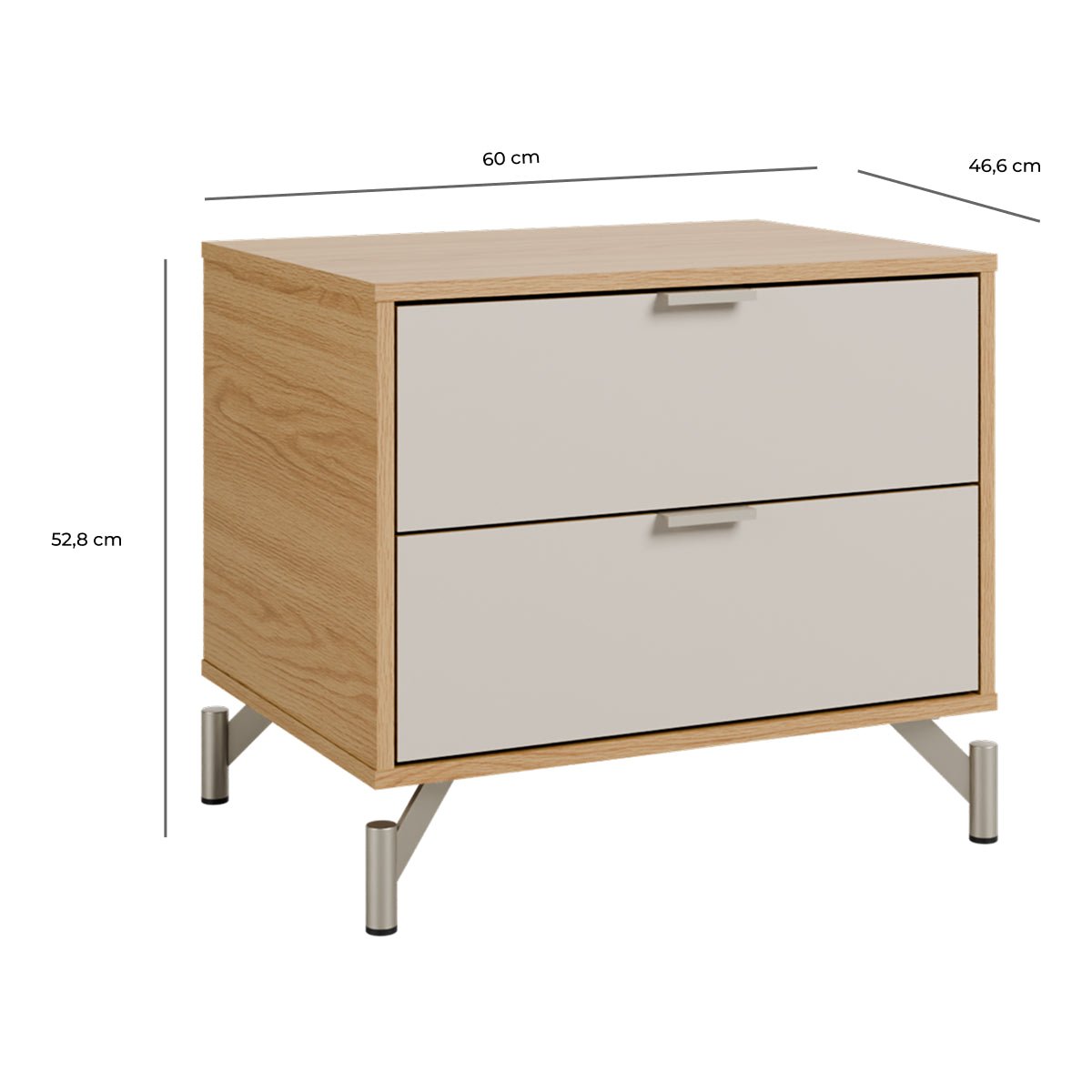 Mesa de Cabeceira 2 Gavetas Glow 60cm Off White Fosco com Champanhe - Província - Mesa de Cabeceira