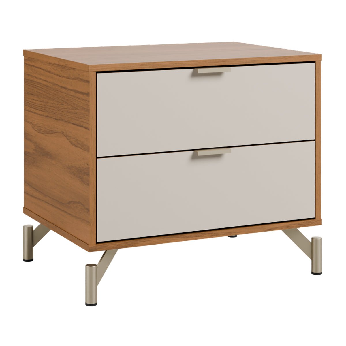 Mesa de Cabeceira 2 Gavetas Glow 60cm Off White Fosco com Champanhe - Província - Mesa de Cabeceira