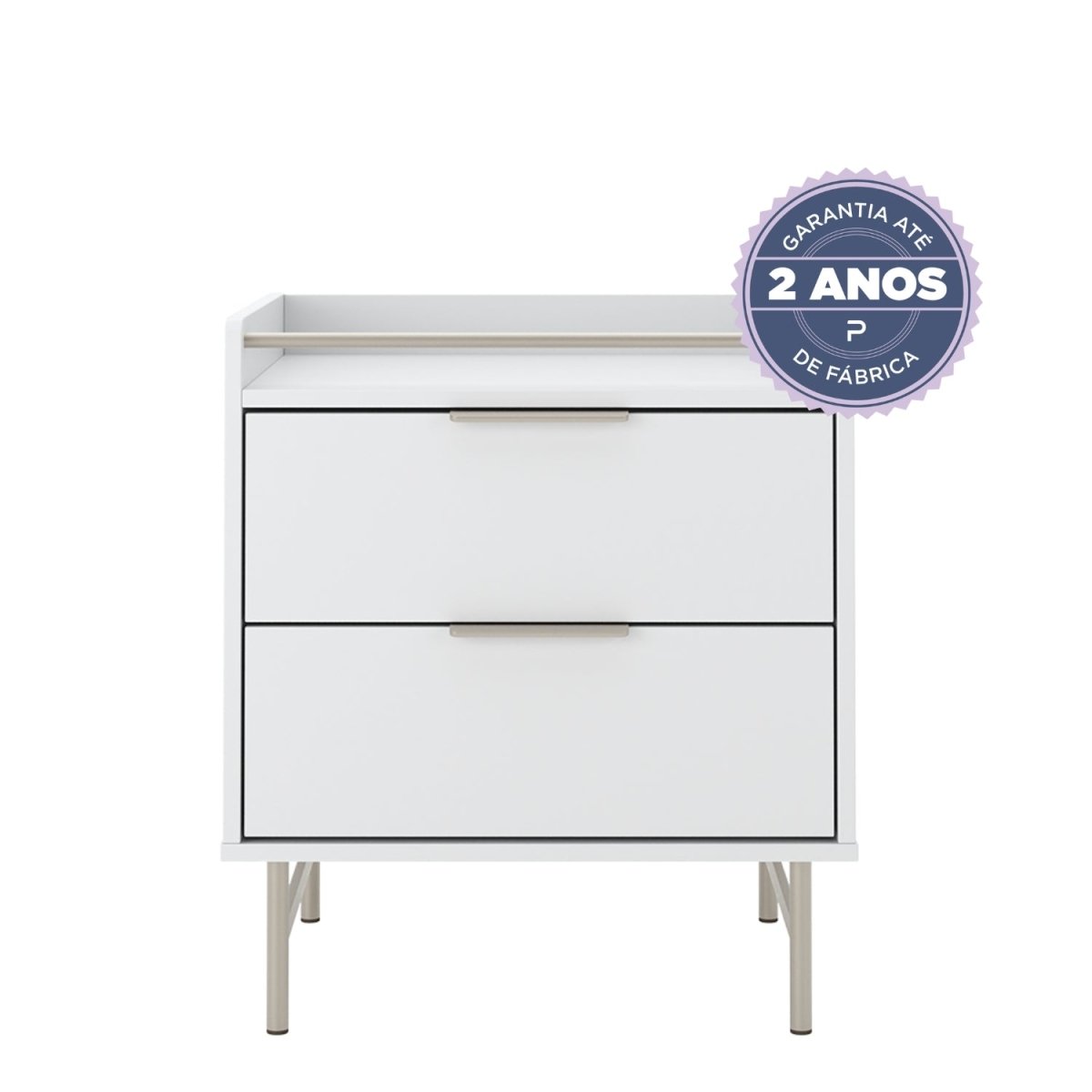 Mesa de Cabeceira c/ 2 Gavetas Yves Branco Fosco c/ Champanhe - Província - Mesa de Cabeceira