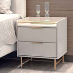 Mesa de Cabeceira c/ 2 Gavetas Yves Off White com Dourado - Província - Mesa de Cabeceira