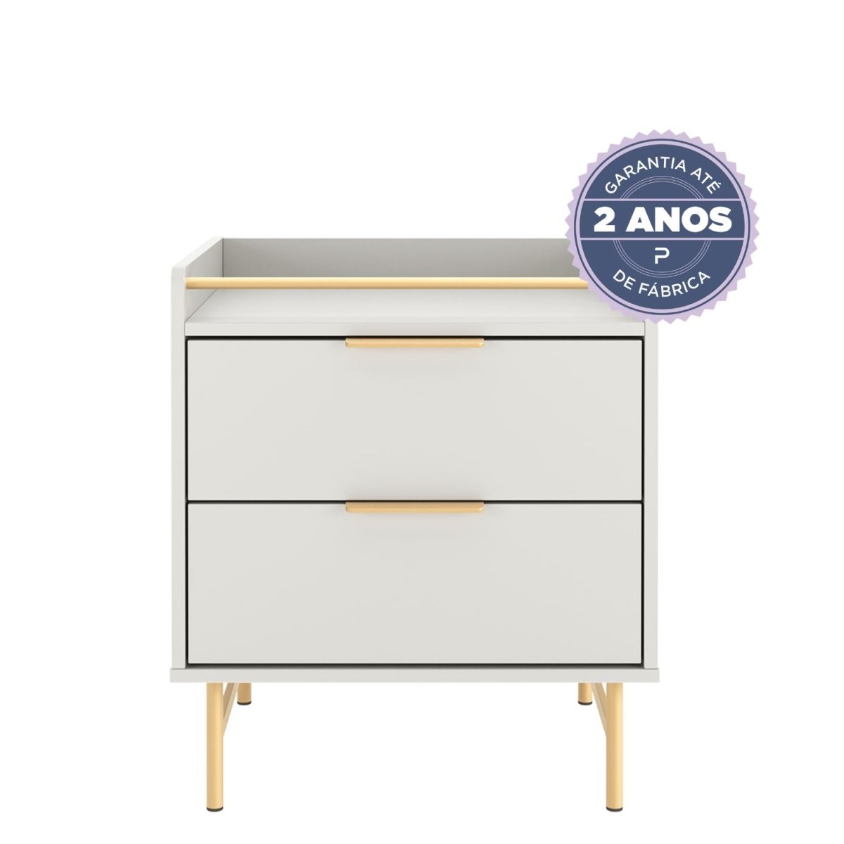 Mesa de Cabeceira c/ 2 Gavetas Yves Off White com Dourado - Província - Mesa de Cabeceira