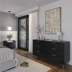 Mesa de Cabeceira c/ 2 Gavetas Yves Preto com Champanhe - Província - Mesa de Cabeceira