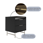 Mesa de Cabeceira c/ 2 Gavetas Yves Preto com Champanhe - Província - Mesa de Cabeceira