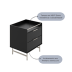 Mesa de Cabeceira c/ 2 Gavetas Yves Preto com Champanhe - Província - Mesa de Cabeceira