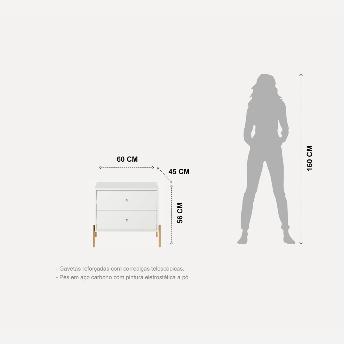 Mesa de Cabeceira Jasper 64 cm Branco Gloss com Dourado - Província - Mesa de Cabeceira